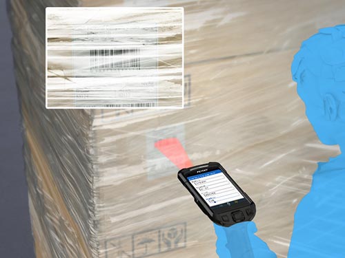 Keyence BT-A700 Produktbild Scanvorgang Palette